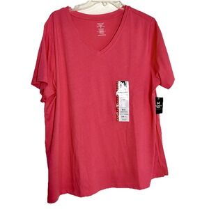 Member's Mark Ladies Essential Short Sleeve V Neck Classic Fit  XL Tee Pink NWT